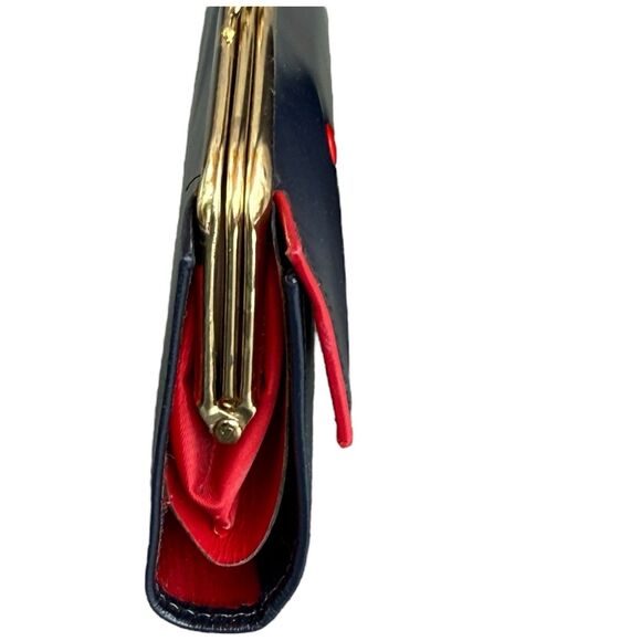 Vtg Leather Wallet Coin Purse Navy Blue Red Trim NOS 60s 70s Belle Brummel NOS - Picture 9 of 16
